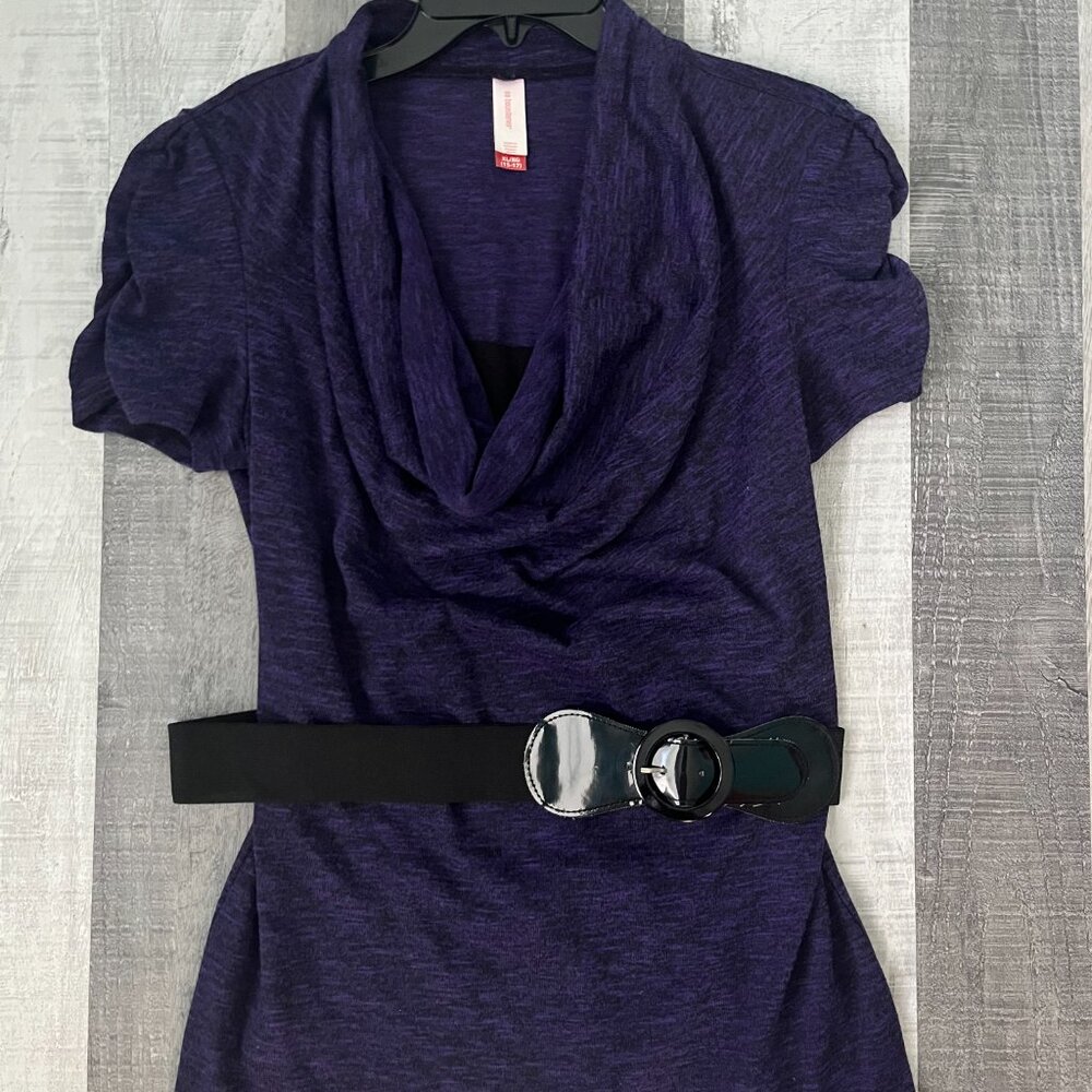 No Boundaries Purple Cowl Neck Top with Belt